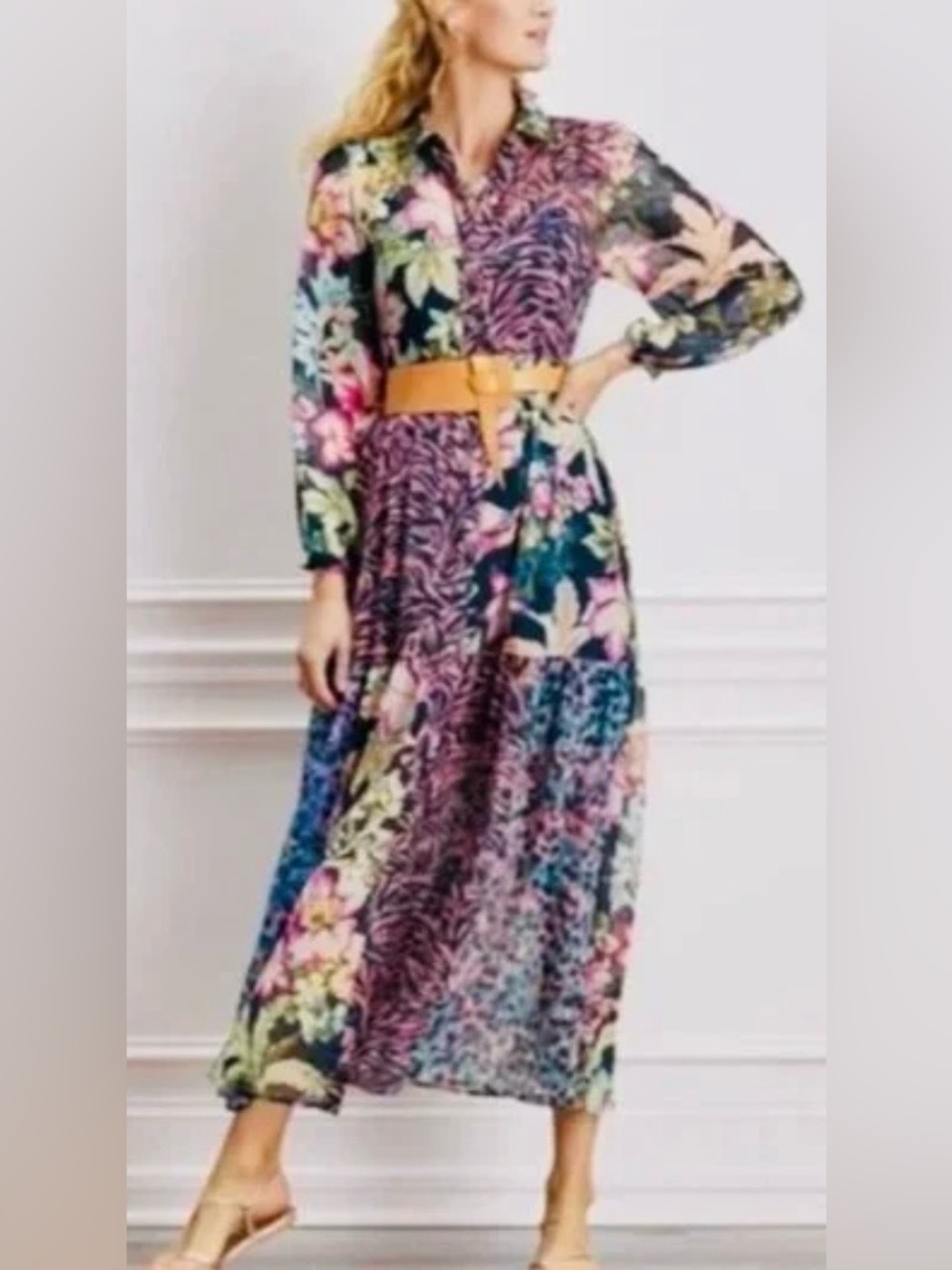 NWOT Women’s Soft Surroundings Maxi Summer Resortwear Sheer Floral Pink Garden S